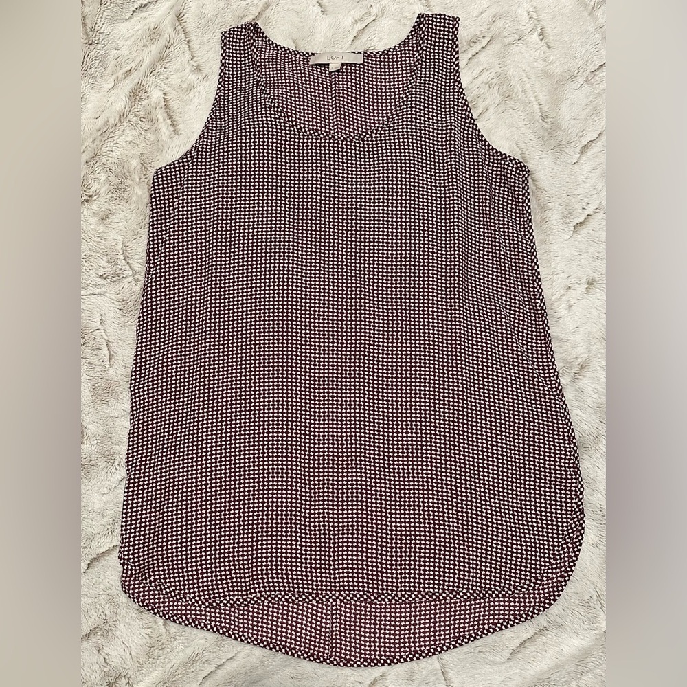 LOFT Maroon Red and White Patterned Tank Top